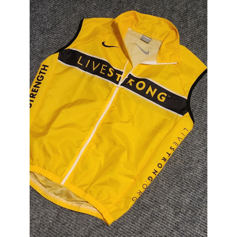 Nike Livestrong Cycling Vest Mens Small Yellow Full Zip Mesh Back Made in Italy